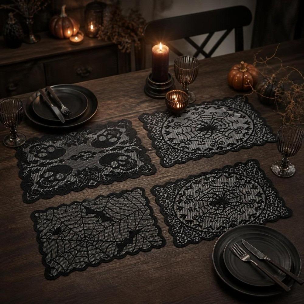 Skeleton Bat Dining Mat Spider Web Table Napkins Durable Lace Table Mat Kitchen Dining