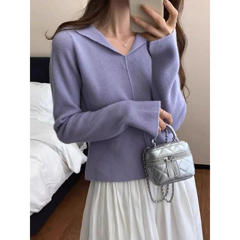 Autumn and winter new temperament gentle and thin knitted bottoming shirt women's solid color versatile pullover sweater inner top