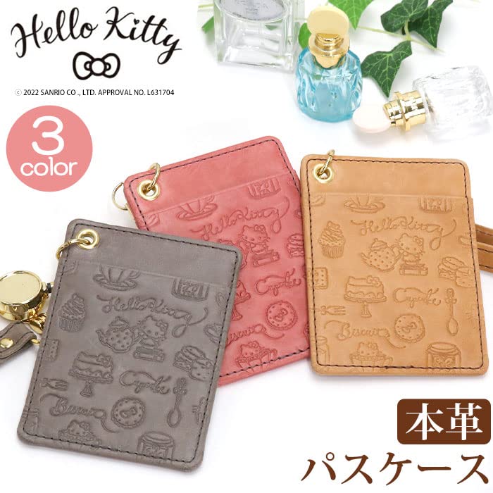 Hello Kitty Echtleder-Passhülle mit Rollengurt, Pendler-Etui, IC-Kartenetui, Rindsleder, HELLO KITTY Fresh Kitty Fresh Beige [Sanrio] Damen (Hallo