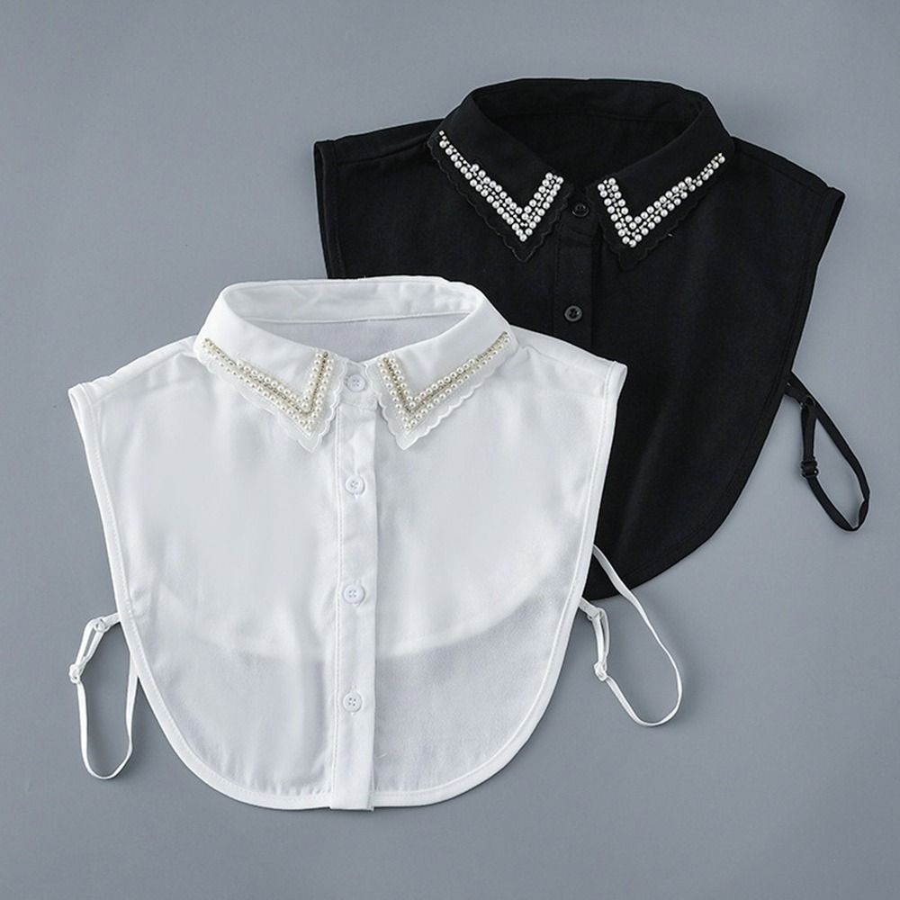High-Quality Luxury Detachable Fake Collar Pearl Rhinestones Designs White Black Neckline Half Shirt