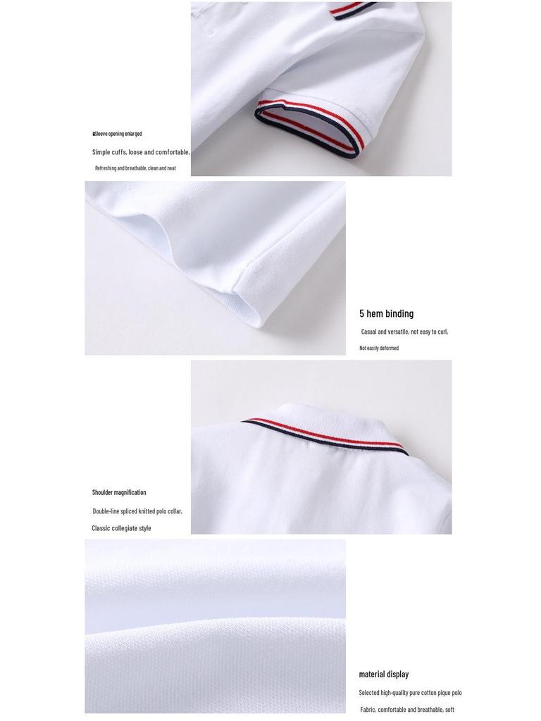 Guttehvit kortermet poloskjorte, grunnskoleuniform, nedbrettskrage, jenters avgangsklasset-skjorte