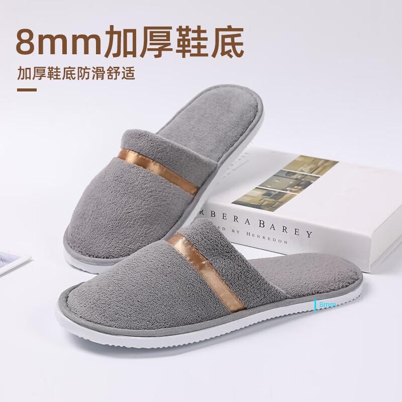 Etravel Disposable Slippers, 10 Pairs, Thickened Travel And Home Non-Slip Coral Fleece Slippers, One Size Fits All 35-44, Gray