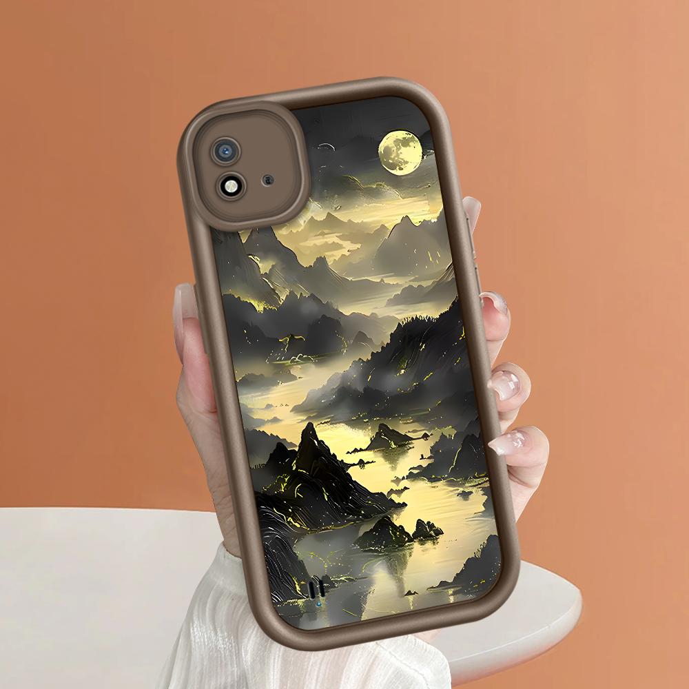 Měkký silikonový čtvercový žebříkový vzor tisku Pouzdro telefonu Plný kryt fotoaparátu Ochranné pryžové pouzdro odolné proti nárazům pro OPPO Realme