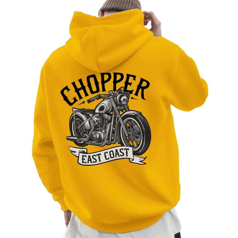 Heiß verkaufendes Kapuzensweatshirt für Herren zum Motorradfahren Retro Chopper Motorrad East Coast Banner Slogan Aufdruck Lässiger Hoodie.