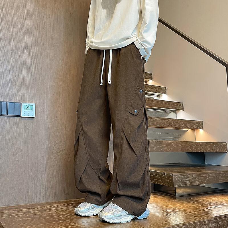Men's Solid Color Loose Fit Straight-Leg Casual Pants
