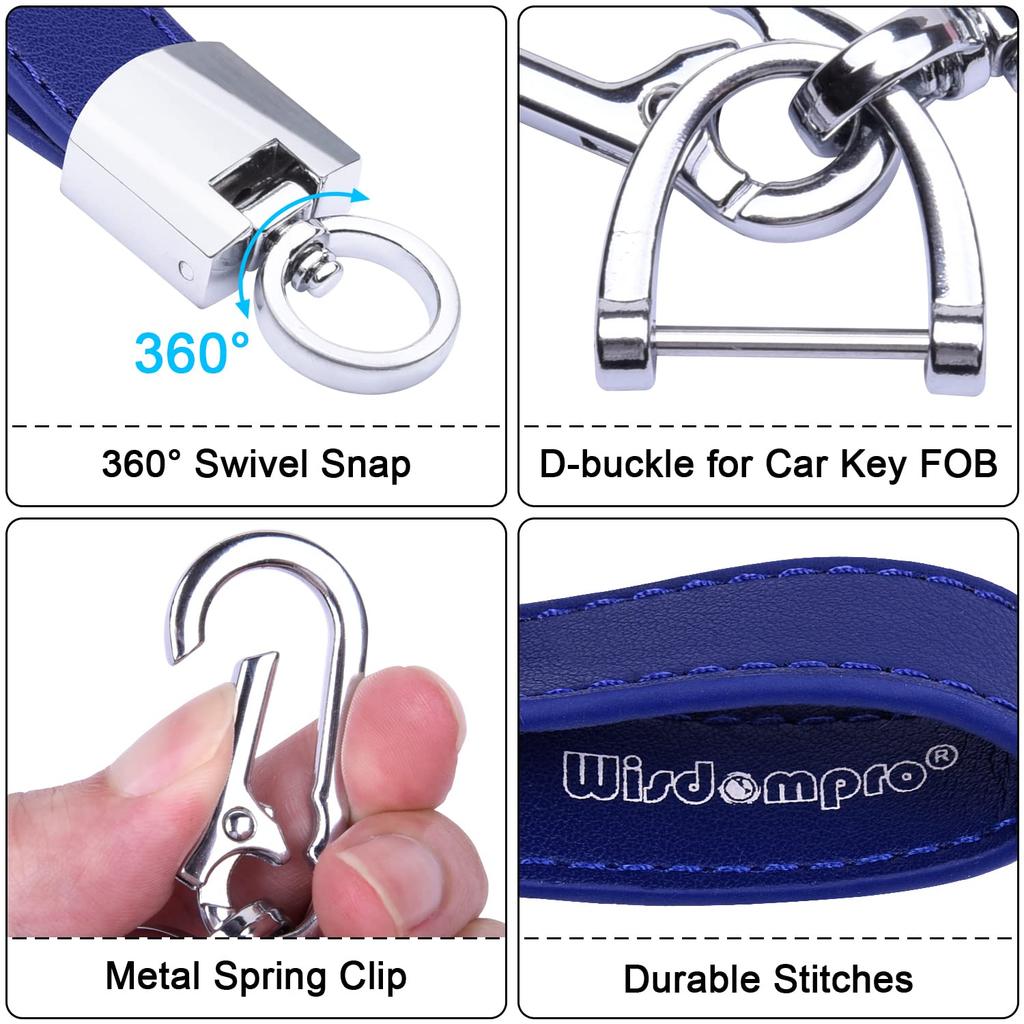 Genuine Leather Car Smart Key Blue [Wisdompro] Keychain, Anti-Loss, Compatible, Stylish, Unisex, (Carabiner Clip)