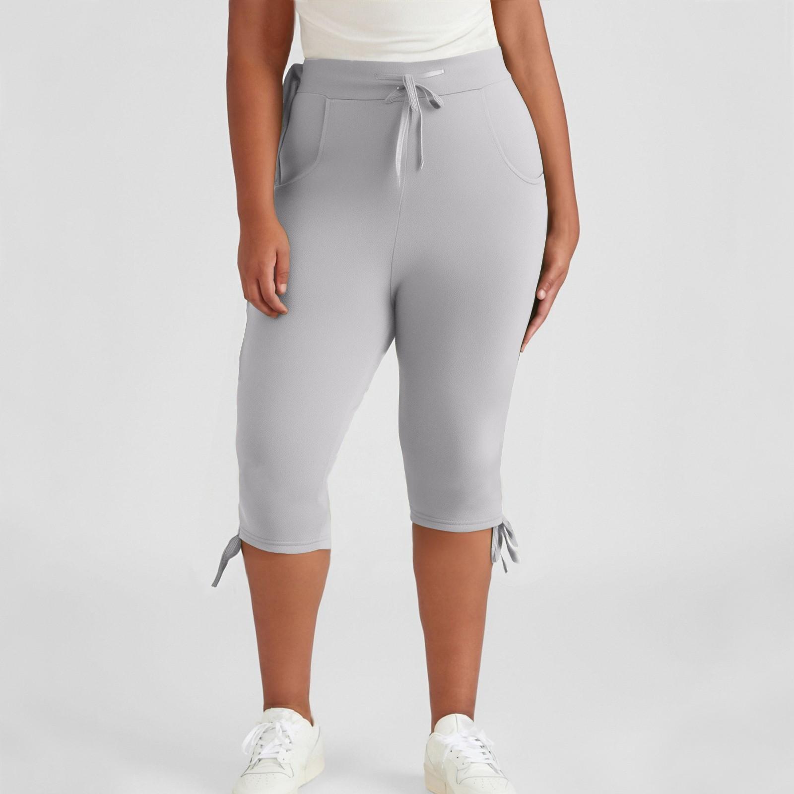 

Женские однотонные эластичные брюки с широким повседневным карманом, укороченные брюки M