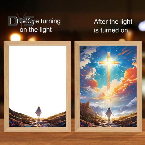 LED İsa Tablosu Gece Lambası Kısılabilir Renk Sıcaklığı Ayarlanabilir Dekoratif Aydınlatmalı 4D LED Tablo Başucu Lambası