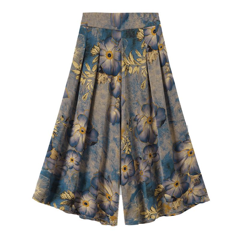 Women's Printed Elastic Waist Cropped Wide-Leg Pants