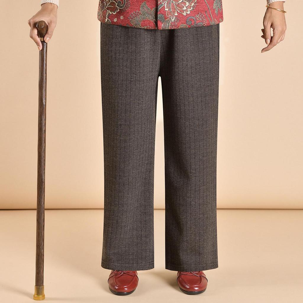 Chic Grandma Plus Size Woolen Pants, Fleece-Lined for Autumn/Winter 