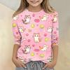 Kinder Tierdruck Rundhals Dreiviertelarm Lässiges T-Shirt Weicher Stoff Bequeme Passform Leichtes Design