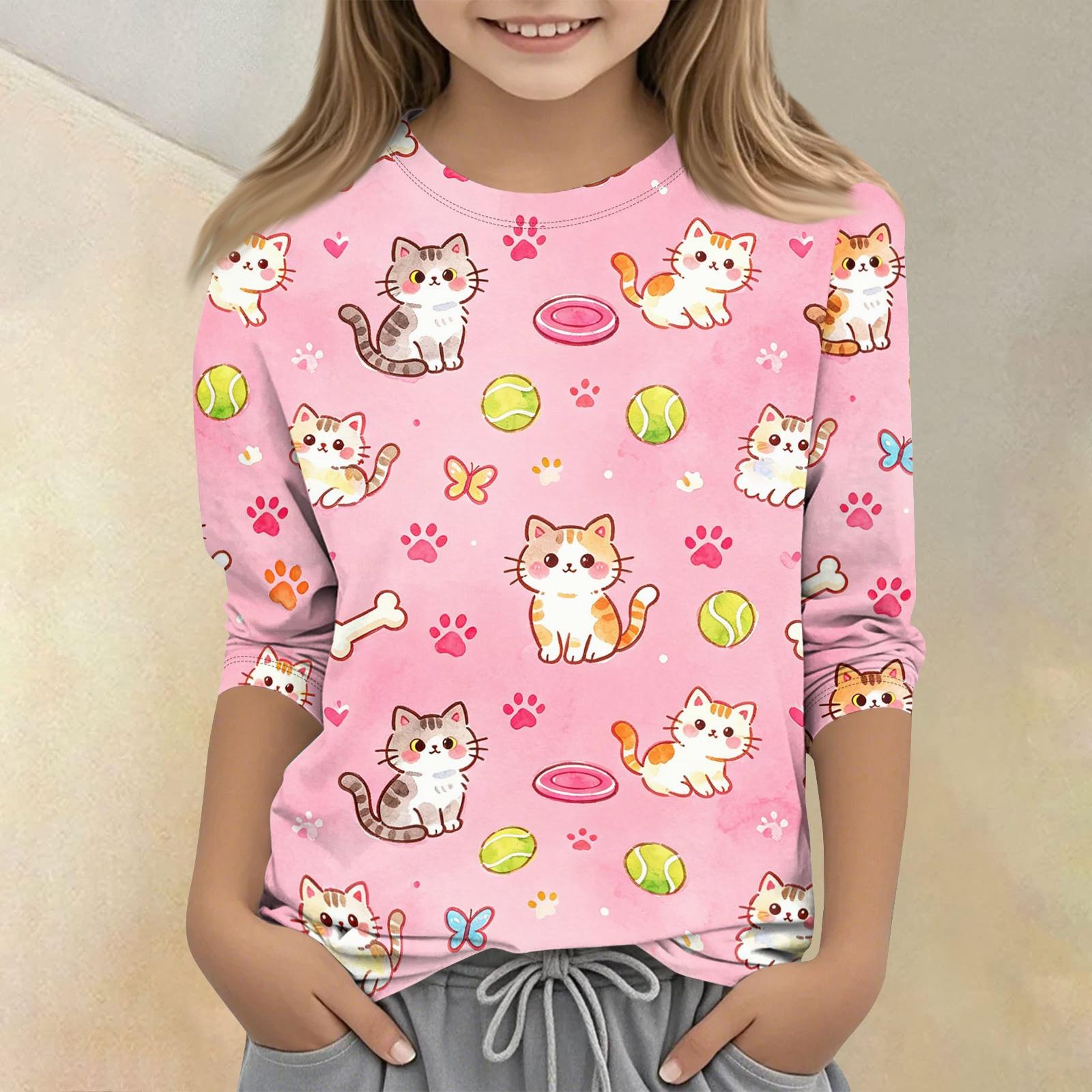 

Kids Animal Print Crew Neck Three Quarter Sleeve Casual T Shirt Soft Fabric Comfortable Fit Lightweight Design 140