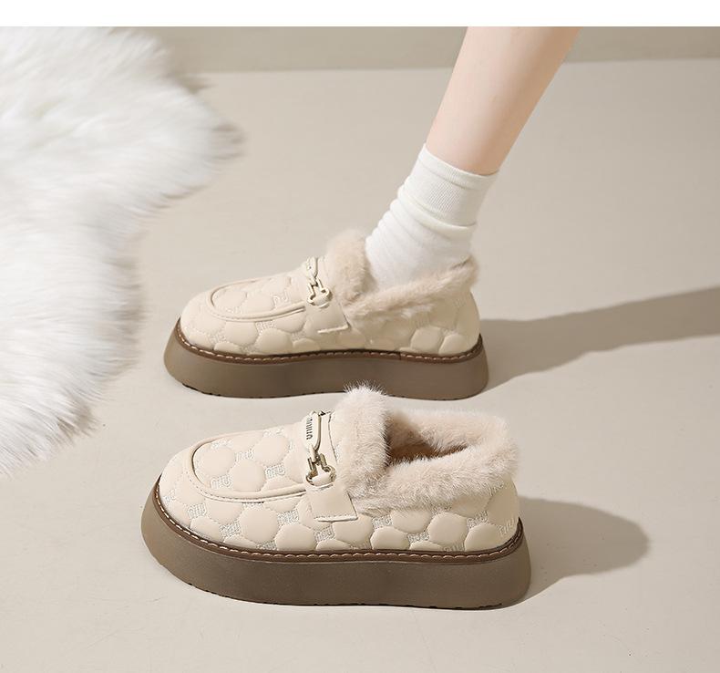 Large Size Women's Shoes Snow Cotton Shoes Winter Thick-soled Piled and Thickened Fluffy Shoes One Pedal Piled Boken Doudou Shoes