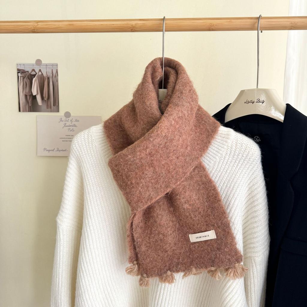 Fashionable Wool Knitted Scarf Autumn Winter Warm Simple Cold-Proof Shawl For Students Solid Color Versatile Thickened Muffler