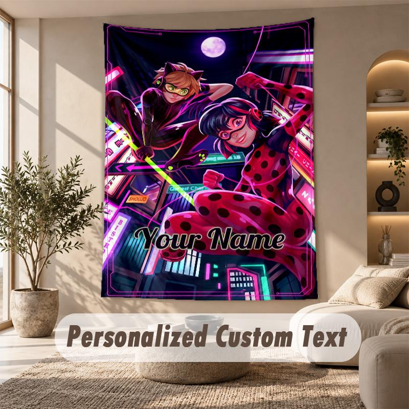 Miraculous Ladybug Tapestry, Personalized Custom Text, Wall Hanging Tapestry For Living Room Home Wall Decor