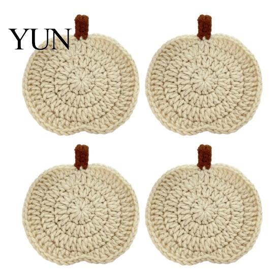 Easy to Clean Table Mats Handmade Crochet Pumpkin Coasters, Soft Polyester Coffee Mats, Cushion Autumn Themed Farmhouse Dining Accessories for Kitchen