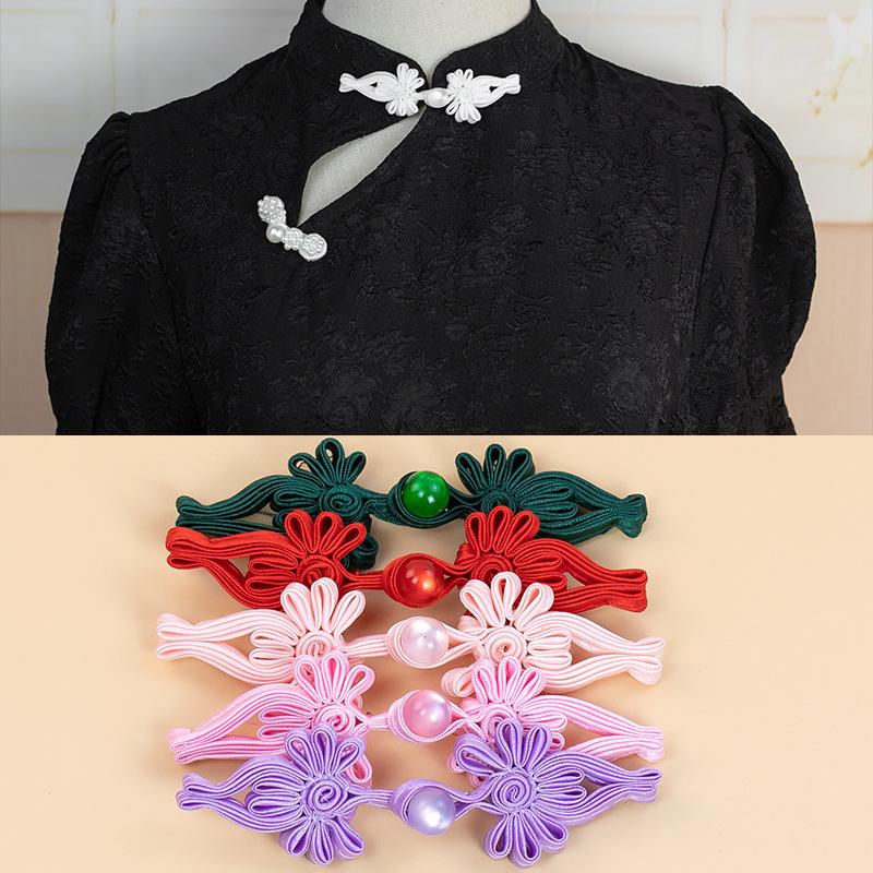 5 Pair Chinese Bowknot Buttons Satins Fabric Closures Button DIY Craft for Cheongsam Chinese