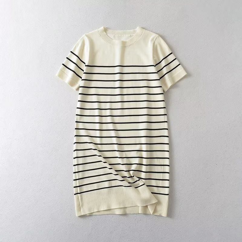 

Kaslead New Arrival Women s Clothing Fashion Style Short Sleeve Knitting Striped Short Style Dress 5536044 104 Stripes S