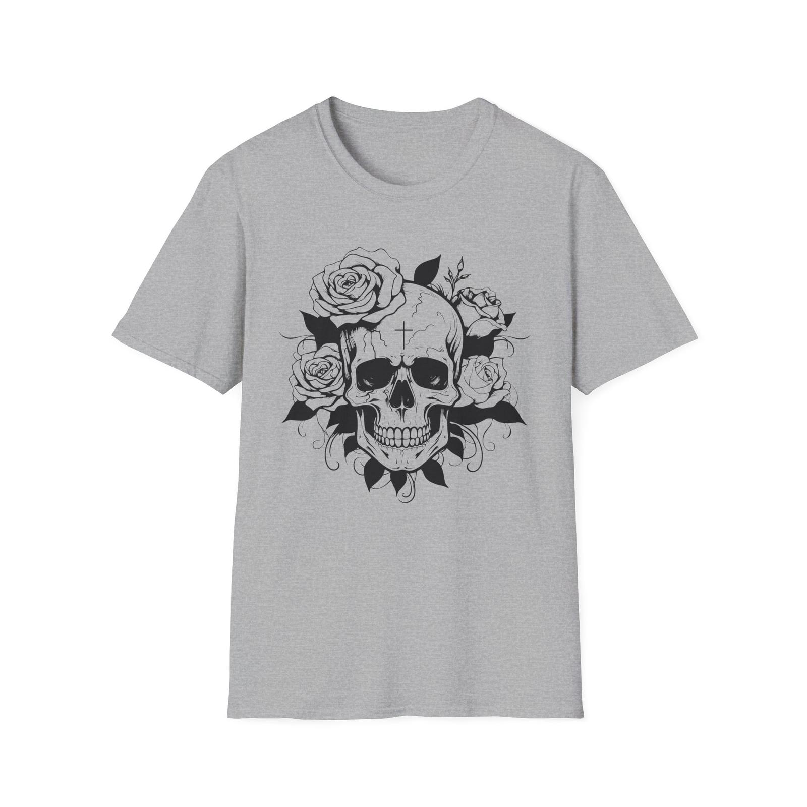 Skull and Roses Unisex Soft Style T-Shirt | Casual Graphic Tee, Edgy T Shirt S