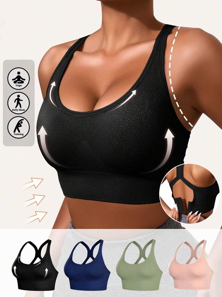 Women's Sports Bra with Adjustable Buckle Design, Suitable for Yoga and Gym Training - Breathable Elastic Fabric.