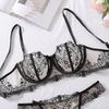 Women's Sexy Thin Bra Set Floral Embroidery Mesh Splicing Lingerie Set Push-Up & Breathable Bra Lingerie Set