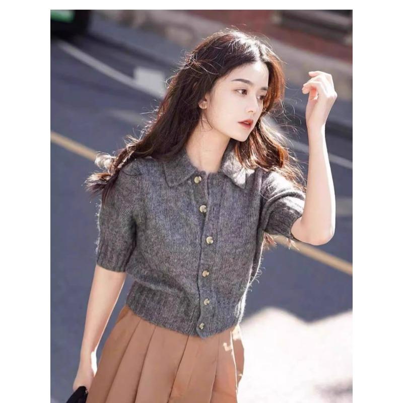 

Осенний новый шерстяной вязаный свитер женский кардиган короткое пальто высококачественный вязаный свитер женский ретро топ one size fits all темно-серого