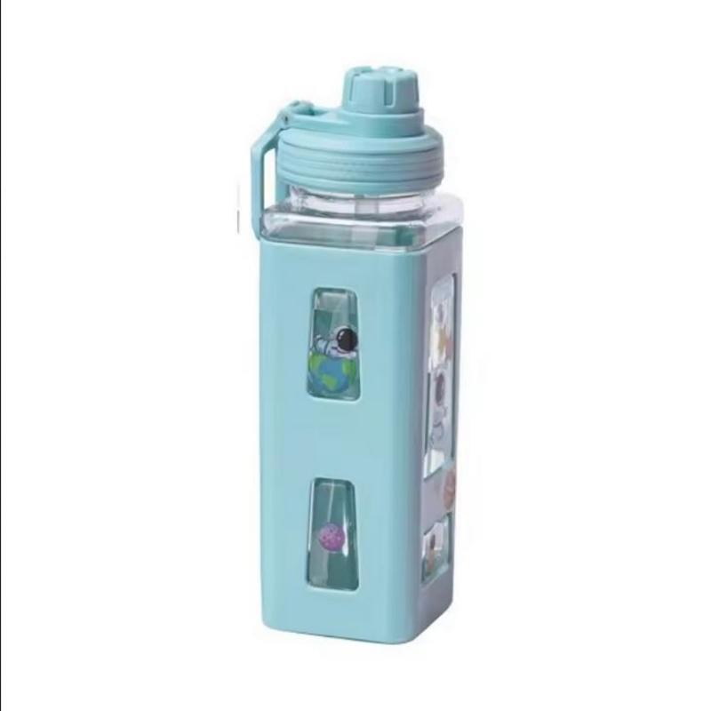 

600ML Summer Sports Cartoon Simple Outdoor Plastic Cup Straw Portable Strap Handle High Temperature Water Cups Bottles Drinkware 0.6L зелений