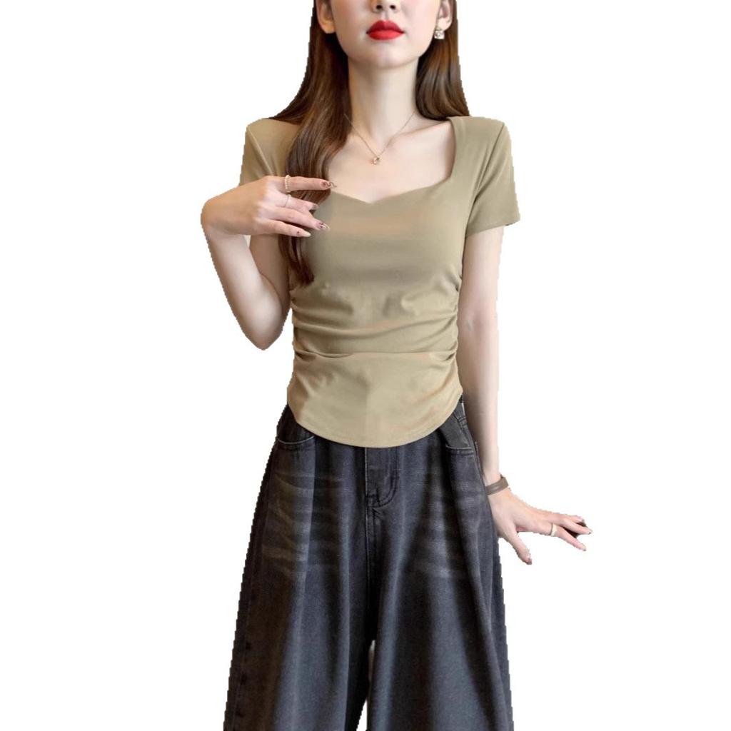 Irregular square neck short-sleeved shirt women's summer new design sense niche slim and thin student tops trendy