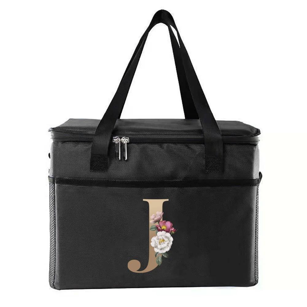 Thermal Bag Portable Lunch Bags Insulated Cooler Bag Food Bento Bags Printing Gold Letter Series Travel Picnic Storage Ice Bags