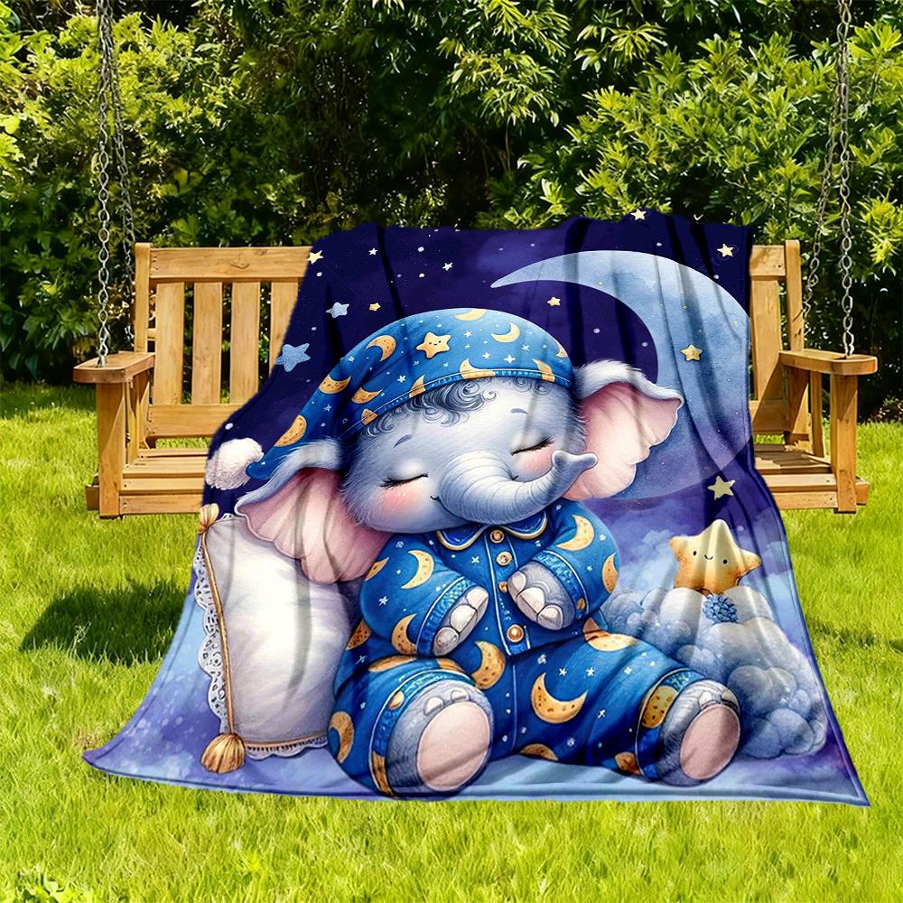 

1pc Nightly Dreams Starry Night Elephant Flannel Blanket, Comfortable and Warm Blanket, for Camping Sofa Bed and Couch Office017 130x150cm