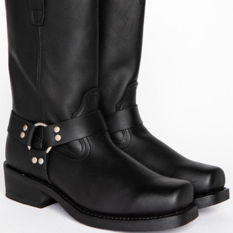 Pánské retro kovbojské kožené kozačky britského stylu kozačky s přezkou do půli lýtek Rytířské kozačky se čtvercovou špičkou Kotníkové kozačky na podpatek Venkovní jezdecké boty