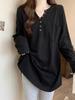 2026 Spring White Cotton Slimming Long-Sleeve Top with Half-Button Collar