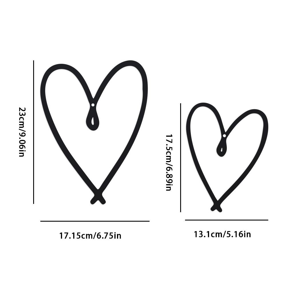1pc Metal Simple Decor Heart-shaped Metal Wall Hanging Ornament Metal Love Wall Art for Bedroom and Living Room Black