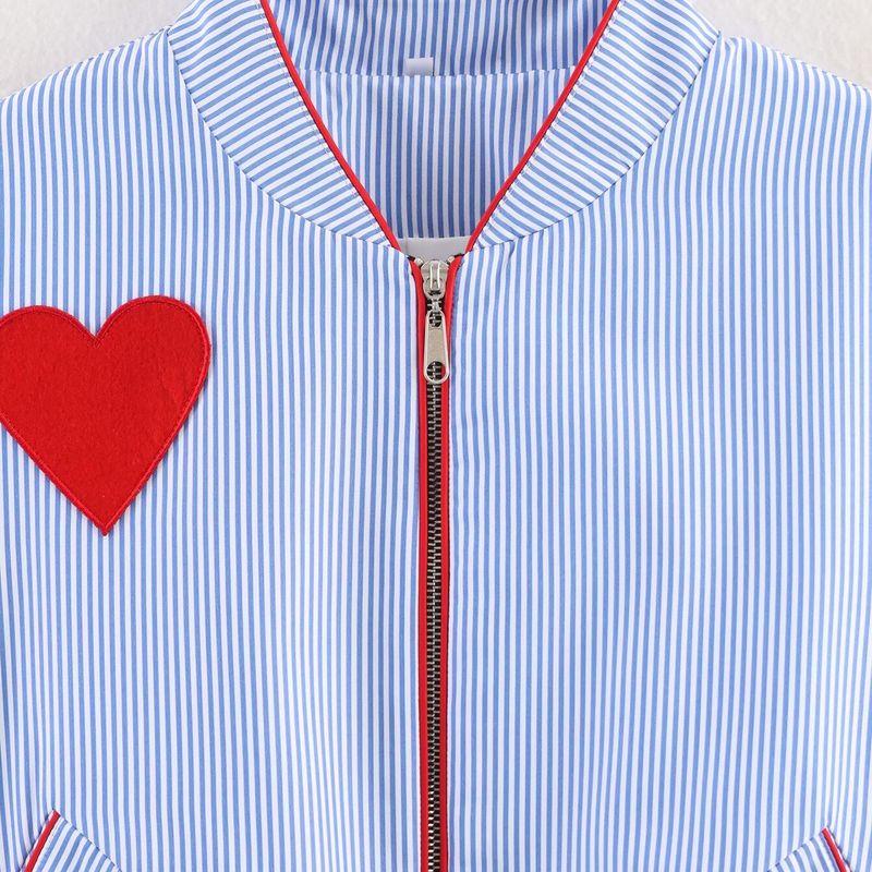 Za Autumn New Women clothes 2025 Western Style Fashion Stripe Love Stickers Cloth Decoration Zip-up Pocket Jacket