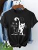 Kawaii Retro Cat Casual Y2k Fashion T-shirt Print Short Sleeve T Shirt Top Tee Summer Ladies Girls Shirt Top Tee