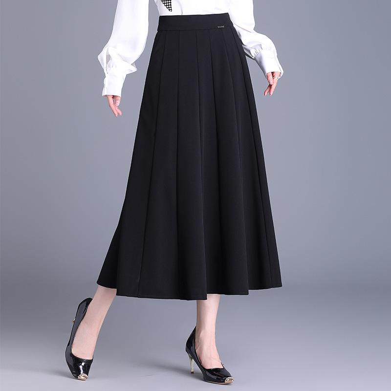 Spring 2025 Women's High-Waist Pleated A-Line Skirt - Casual Mid-Length Swing Skirt