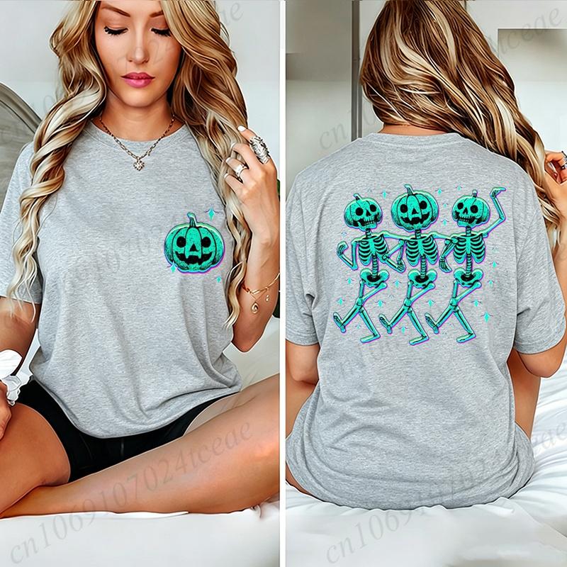 Pumpkin Skeleton Halloween Shirt T-Shirts, Dancing Skeleton Pumpkin Tee, Spooky Hallowaeen Skeleton Shirt, Pumpkin T-Shirt Gifts