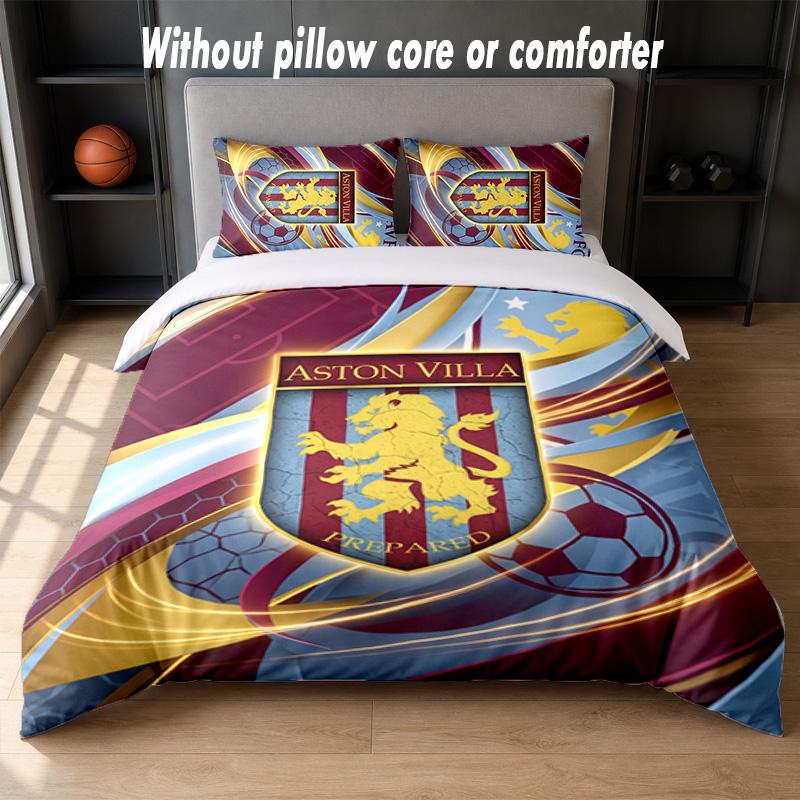 Aston Villa Football Design Bed Bedding Set 1 Duvet Cover + 2 Pillowcases Soft Breathable Household Bed Linens