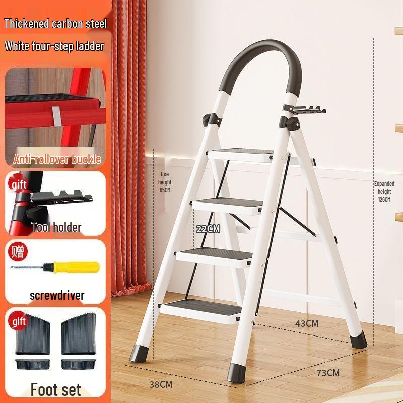 Folding Indoor Multifunctional Telescopic Ladder: High-Carbon Steel, Portable, Thickened Herringbone Design