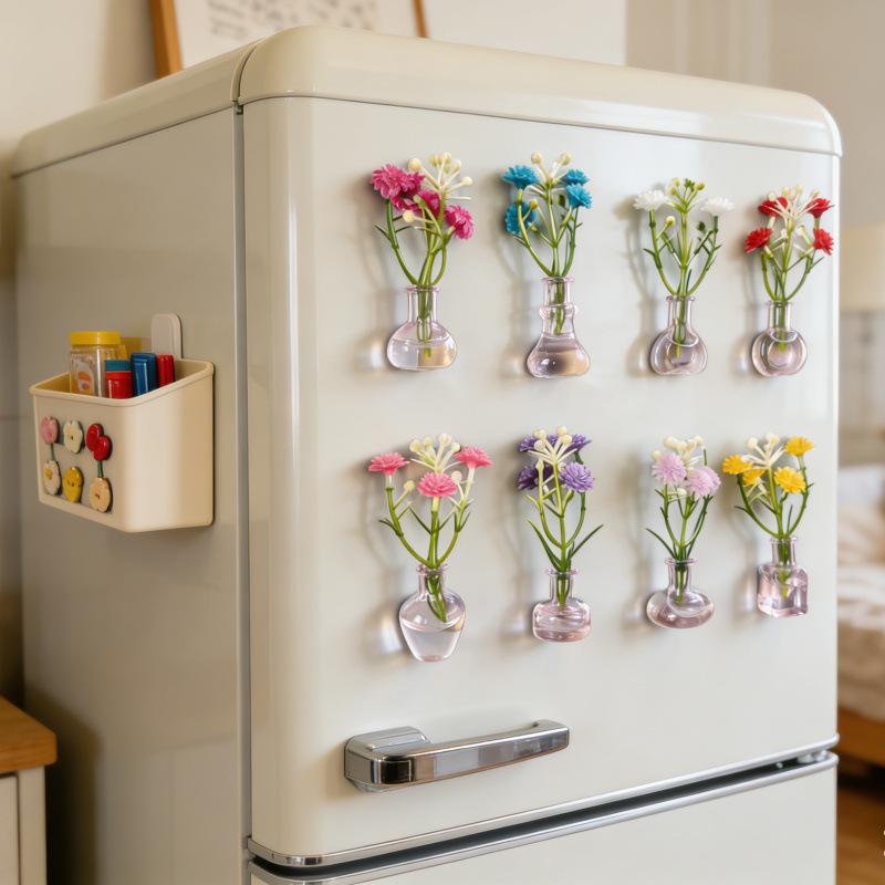 Mini Magnetic Vase Pink Refrigerator Magnet DIY Jewelry Accessories Glass Bottle Cat Whisker Collection