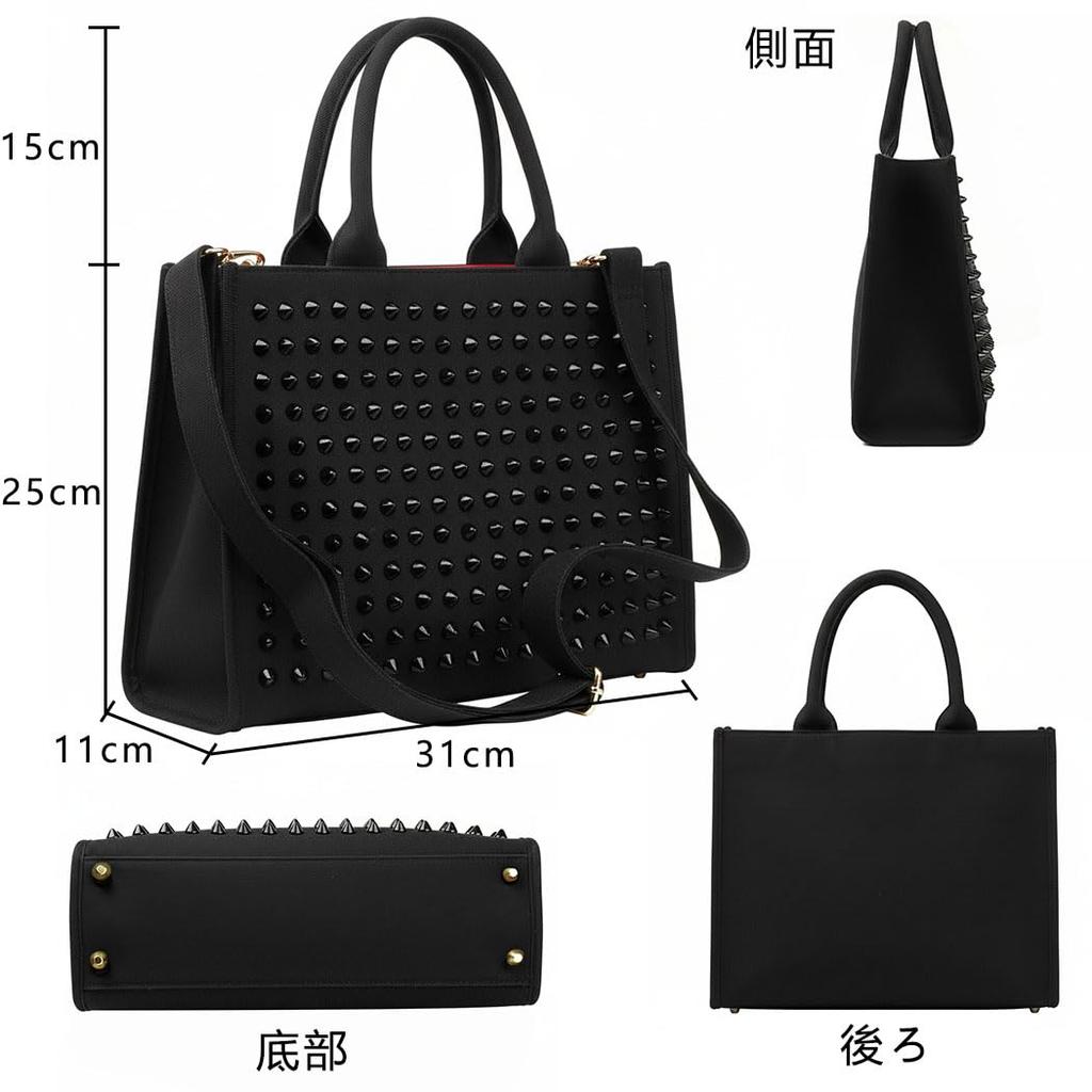 HurBer Studded Tote Bag for Men and Large A6 Canvas Spiky Crossbody and Shoulder Popular for School and Work Women, 2-Way, Capacity, Lightweight,