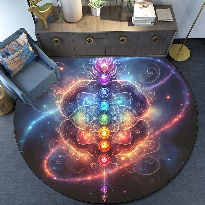 Crystal velvet carpet[2D flat, not 3D]Comes with 2 anti slip mats.Chakra Meditation Polyester Mat- Anti-Slip Round Mat Chair Mat