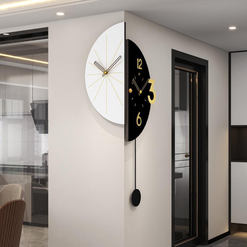 Modern Double Sided Wall Clock Luxury Corner Wall Watch Silent Aesthetic Pendulum Clocks Minimalist Elegant Living Room Watches