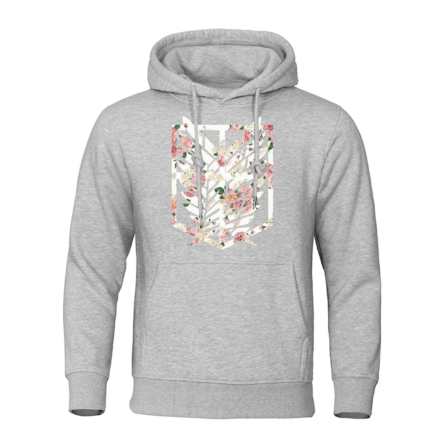 

Anime Shield Pink Rose Printed Hoodies Mens Pocket Autumn Street Clothes Pullover Loose Streetwear Fleece Hoodies 3XL