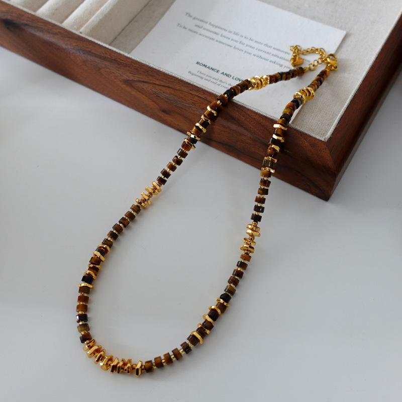 Natural Freshwater Pearl & Tiger Eye Bohemian Necklace - Autumn/Winter French Retro Clavicle Chain for Women