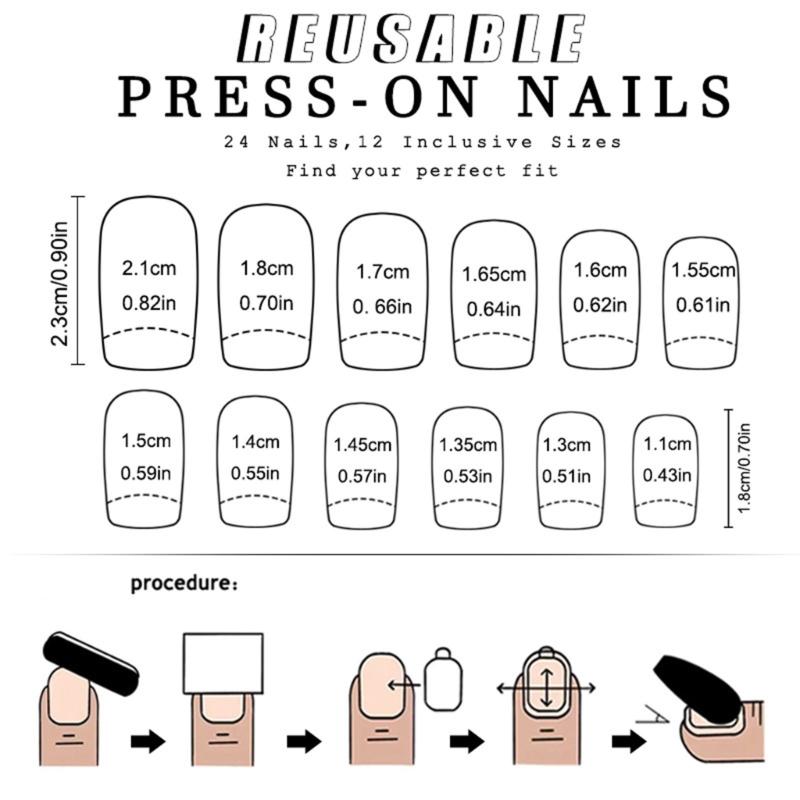 Valentine Press on Nail Square Fake Nail Glossy Design False Nail Full Cover Artificial Acrylic Nail 24pcs 12Sizes