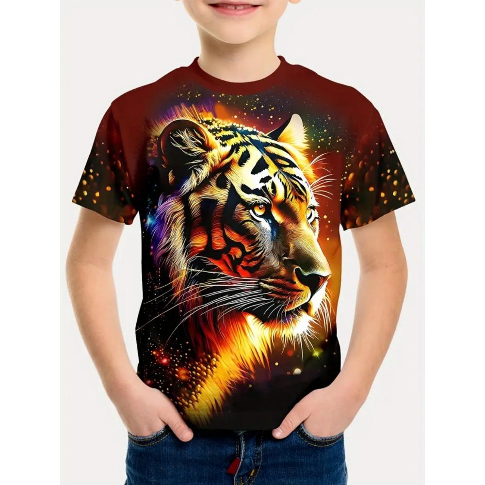 

Cool Wolf Boy T-shirt Tiger 3D Printed Children s Short Sleeve Casual Comfortable Boys Top Outdoor Breathable Lightweight Clothes 140