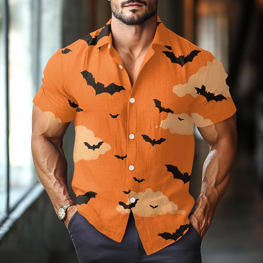 Men's Fashion Casual Loose Halloween Printed Short Sleeve Shirt