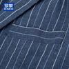 ROMON Men's Spring Autumn Linen Blend Slim Fit Striped Blazer