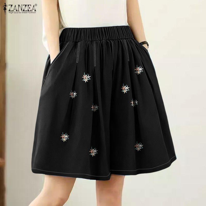 ZANZEA Women Summer Casual Elastic Waist Loose Print Shorts